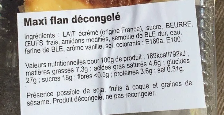 Maxi flan décongelé