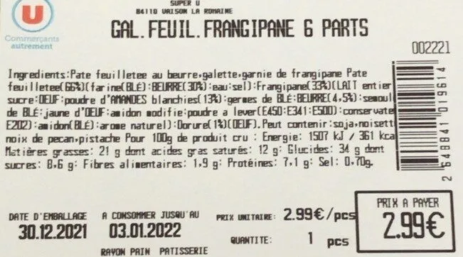 Galette feuilletée frangipane 6 parts