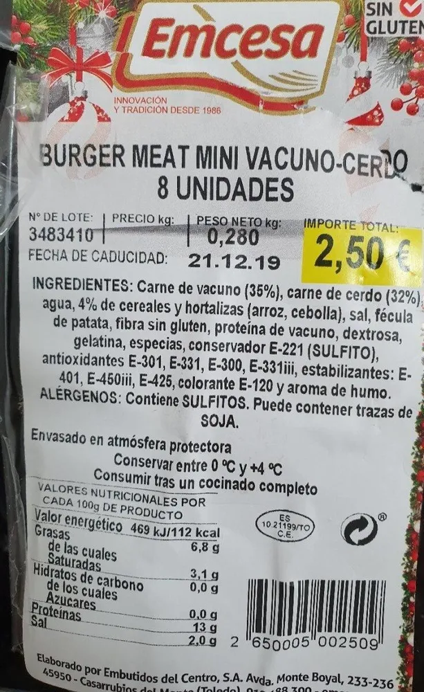 Burguer Meat Mini Vacuno - cerdo 8 uds