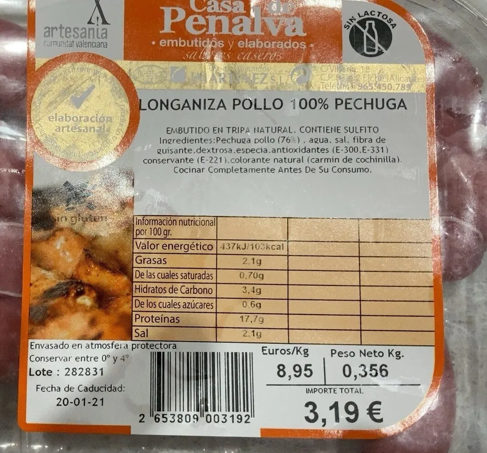 Longanizas de pollo 100% Pechuga