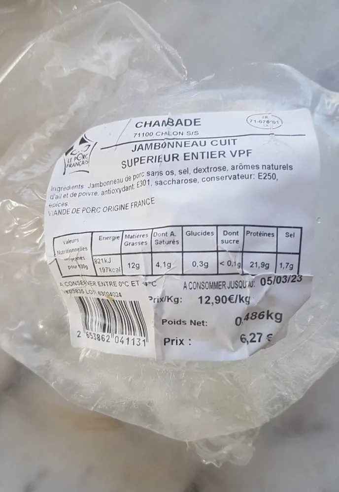 Jambonneau cuit supérieur entier
