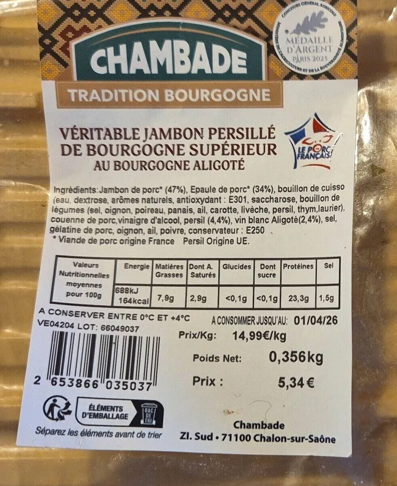Véritable jambon persillé supérieur au Bourgogne Aligoté