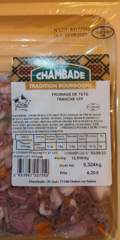 Fromage de tête - tranche VPF