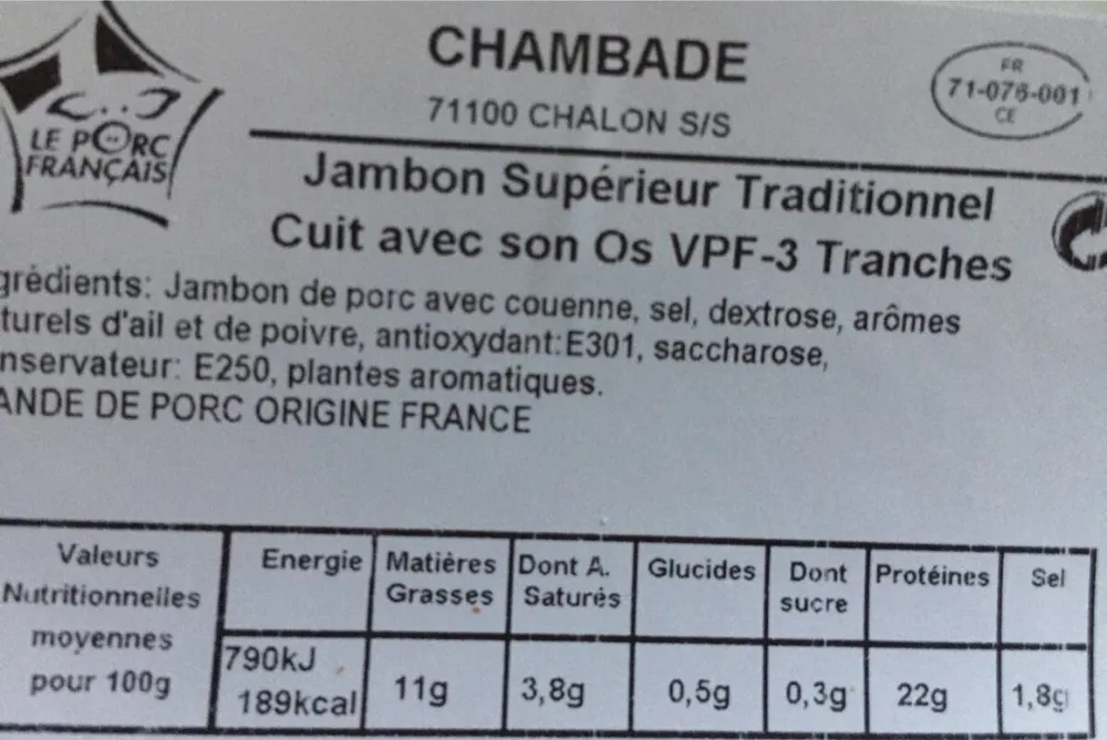 Jambon superieur traditionnel