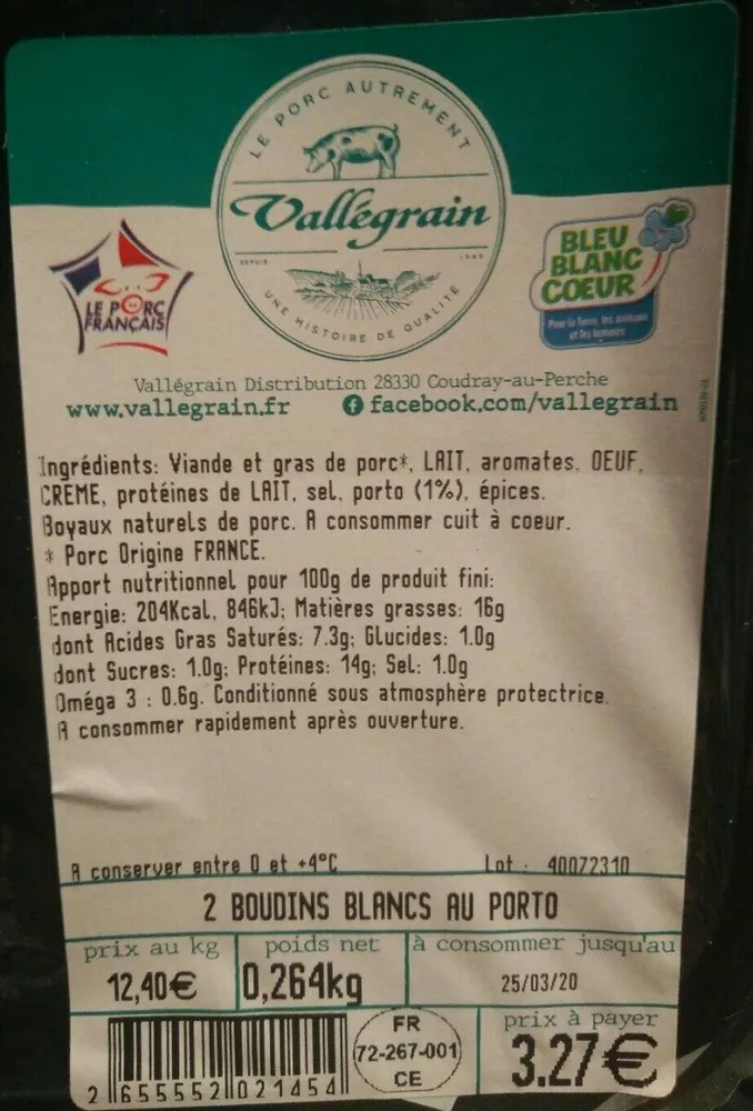 2 boudins blancs au porto