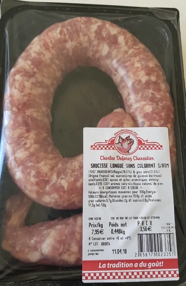Saucisse longue sans colorant