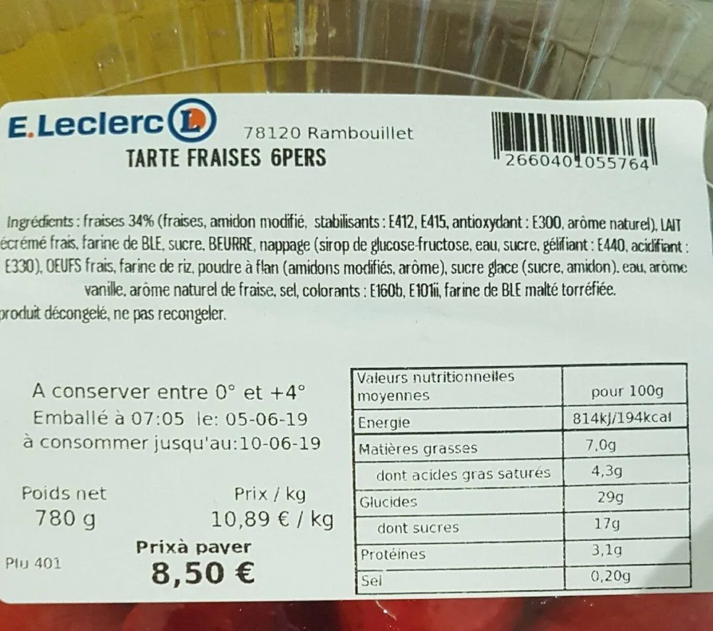 Tarte fraise 6 personnes