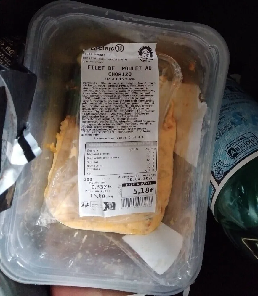 Filet de poulet au chorizo et riz