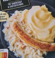 Rostbratwurst mit Kartoffelpuree und Sauerkraut