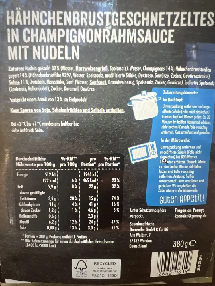 Hähnchenbrust Geschnetzeltes mit Fussil