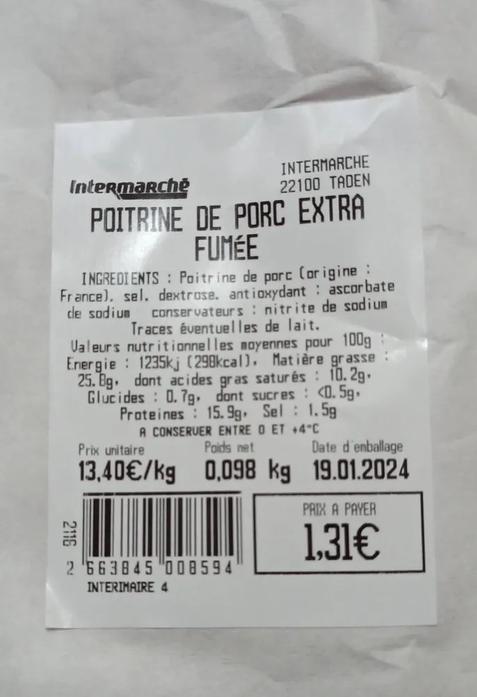 Lard fume Intermarché Coupe