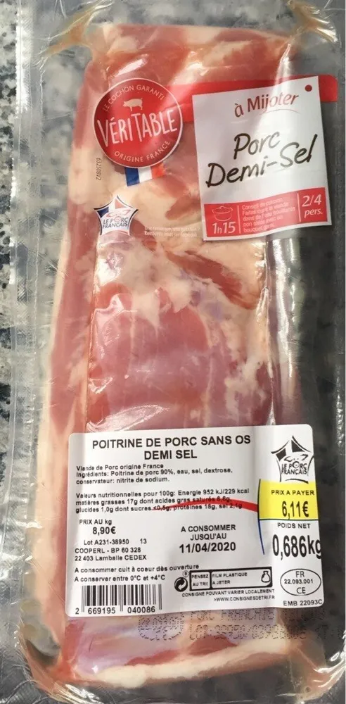 Poitrine de porc demi sel