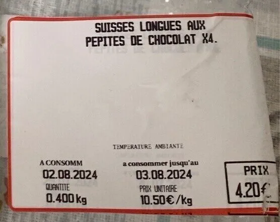 Suisses longues aux pepites de chocolat