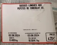Suisses longues aux pepites de chocolat