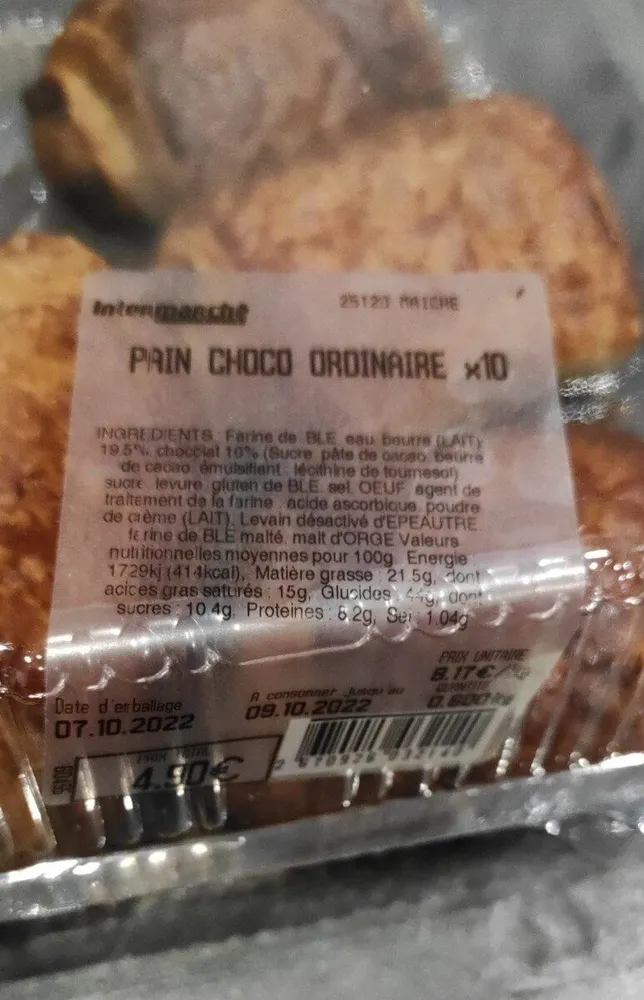 Pain choco ordinaire x10