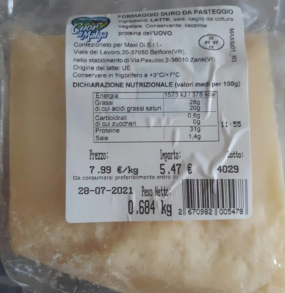 Formaggio duro da pasteggio