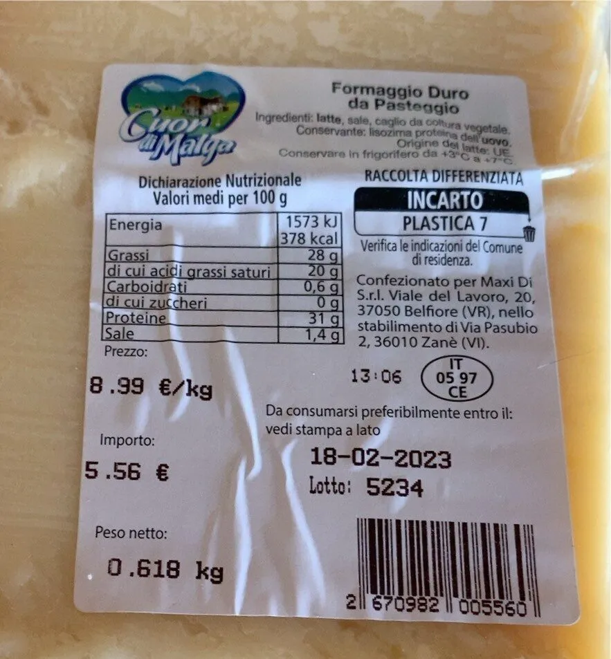 Formaggio duro da pasteggio