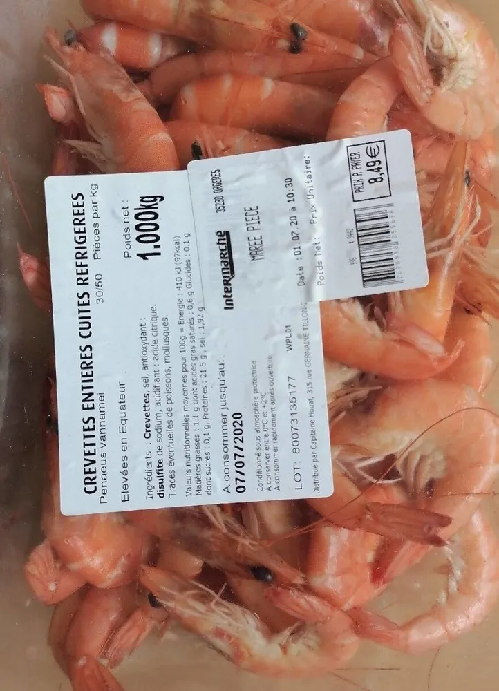 Crevettes entières cuites réfrigérées