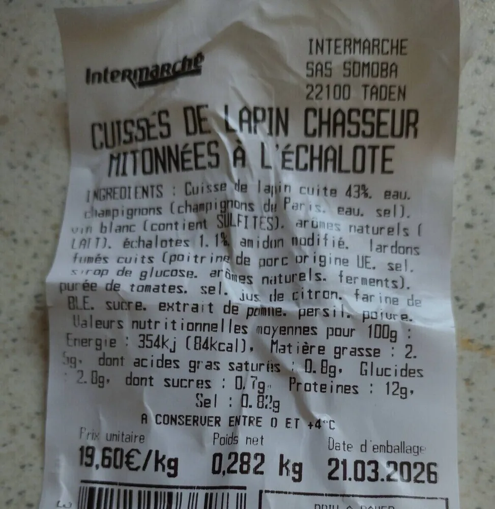 Cuisse de lapin chasseur mitonné à l'échalote