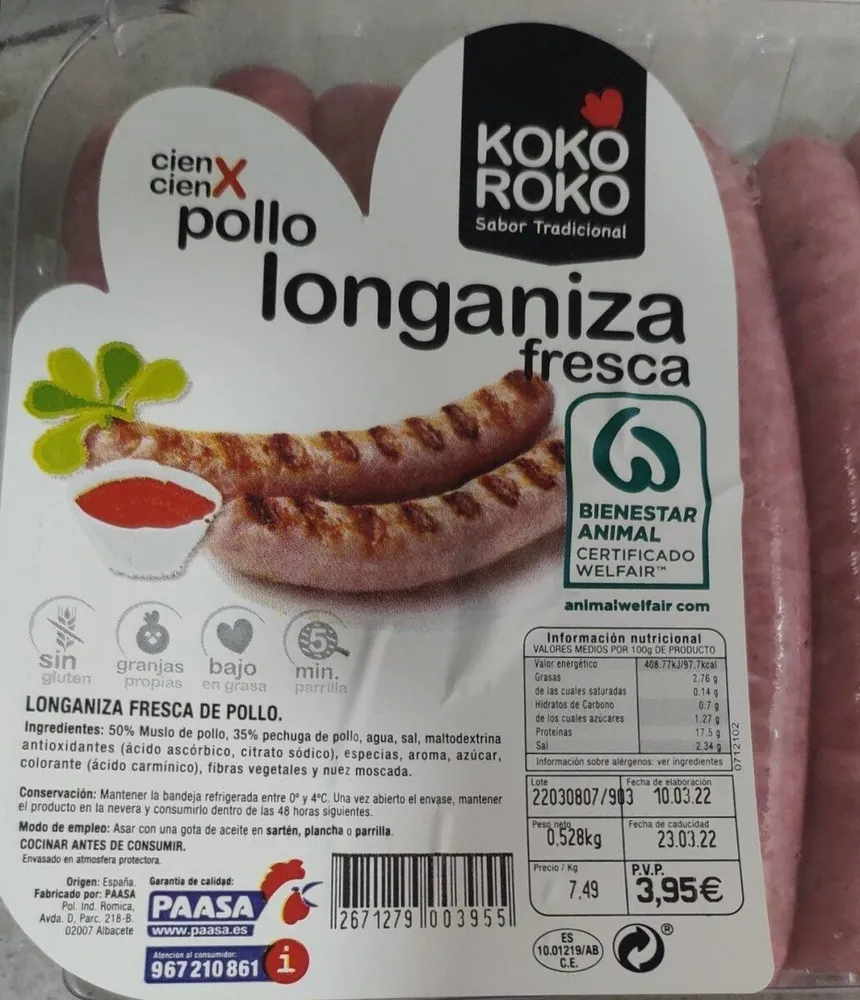 Pollo longaniza fresca