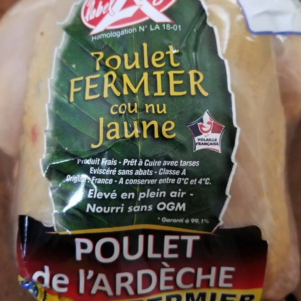 Poulet fermier label rouge classe A plein air sans OGM