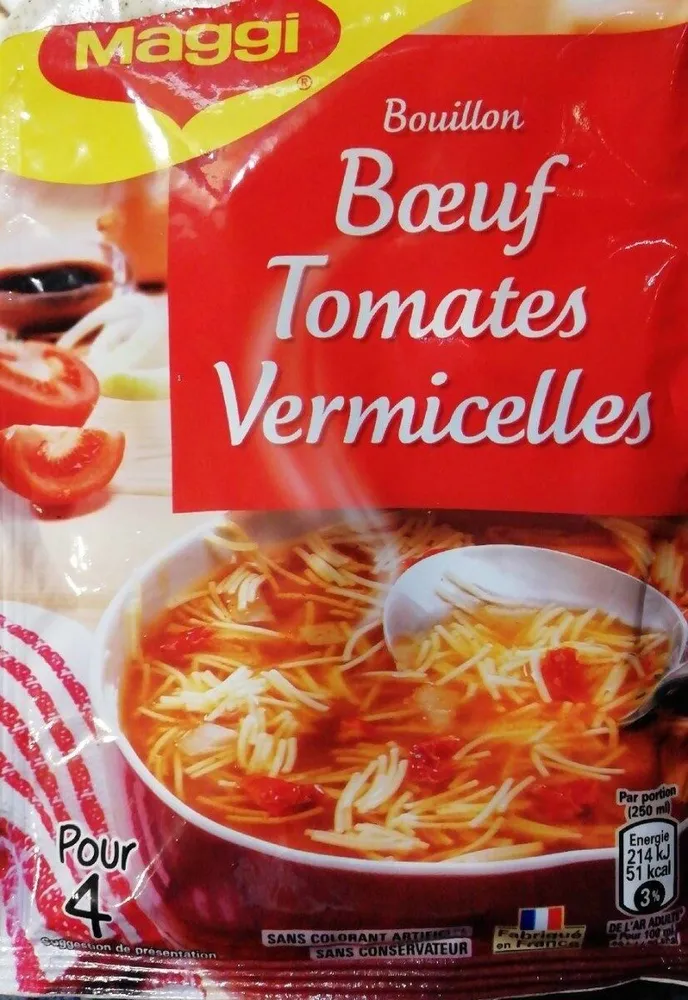 Bouillon bœuf tomates vermicelles