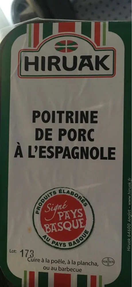 Poitrine de porc à l'espagnole
