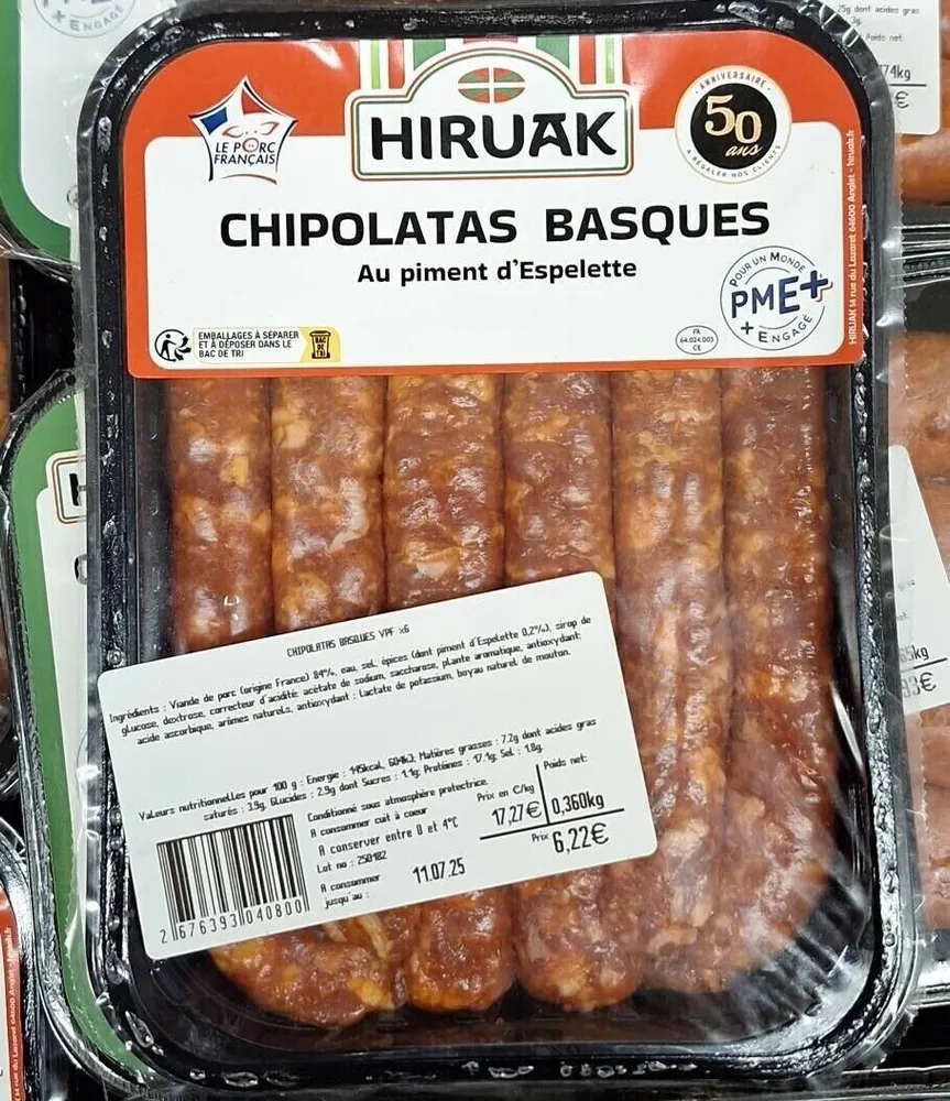 CHIPOLATAS BASQUES Au piment d'Espelette