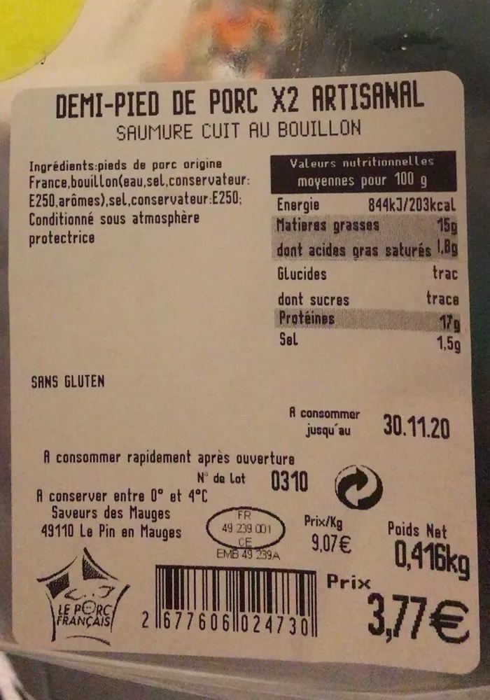 Demi-pied de porc X2 artisanal