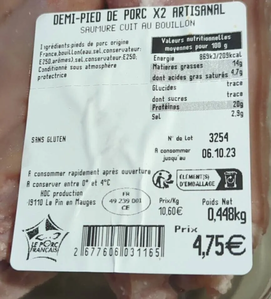 Demi-pied de porc artisanal