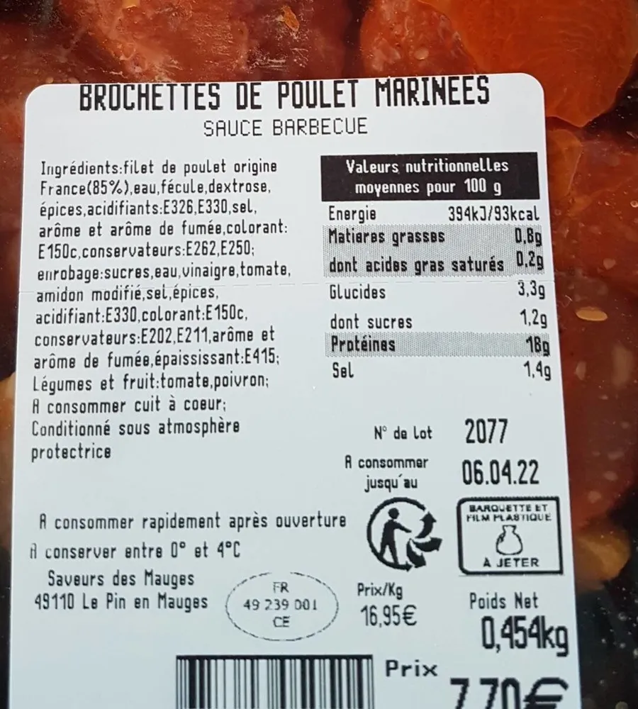 Brochettes de poulet marinées