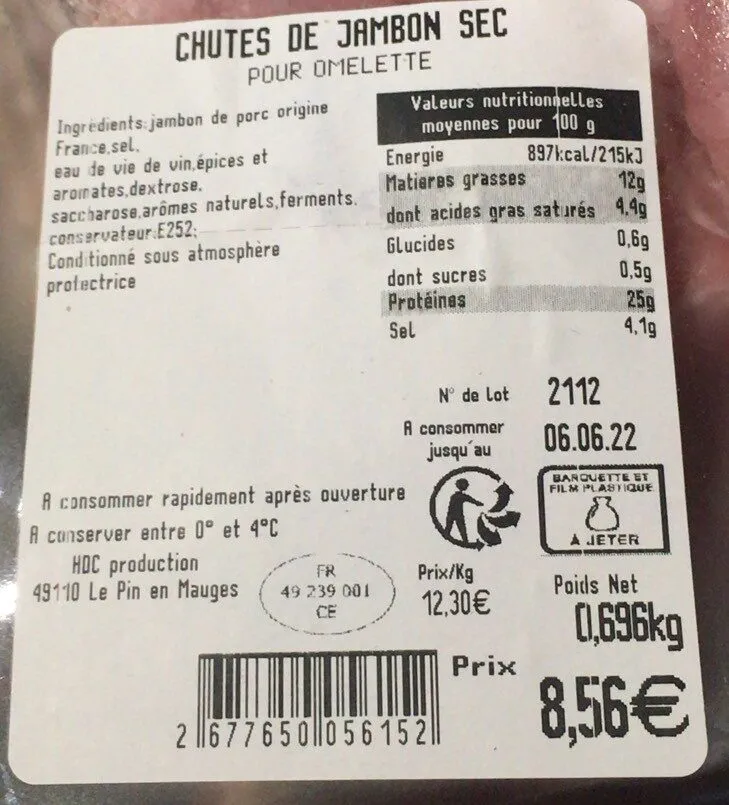 Chutes de jambon sec