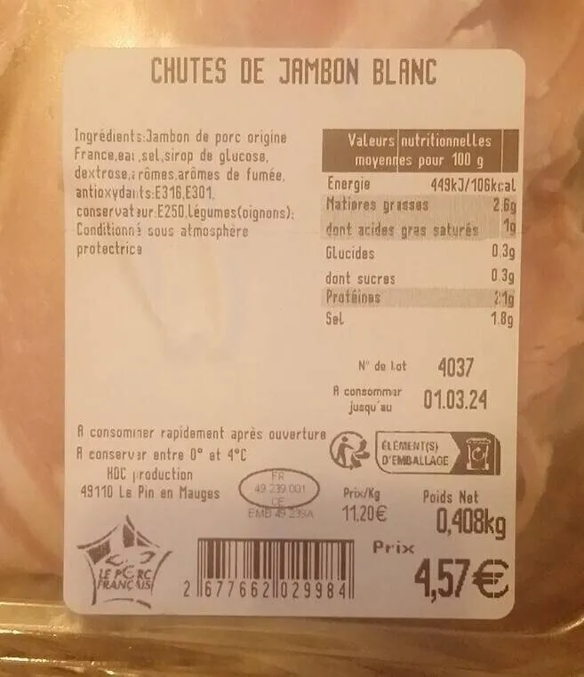 Chutes de jambon blanc