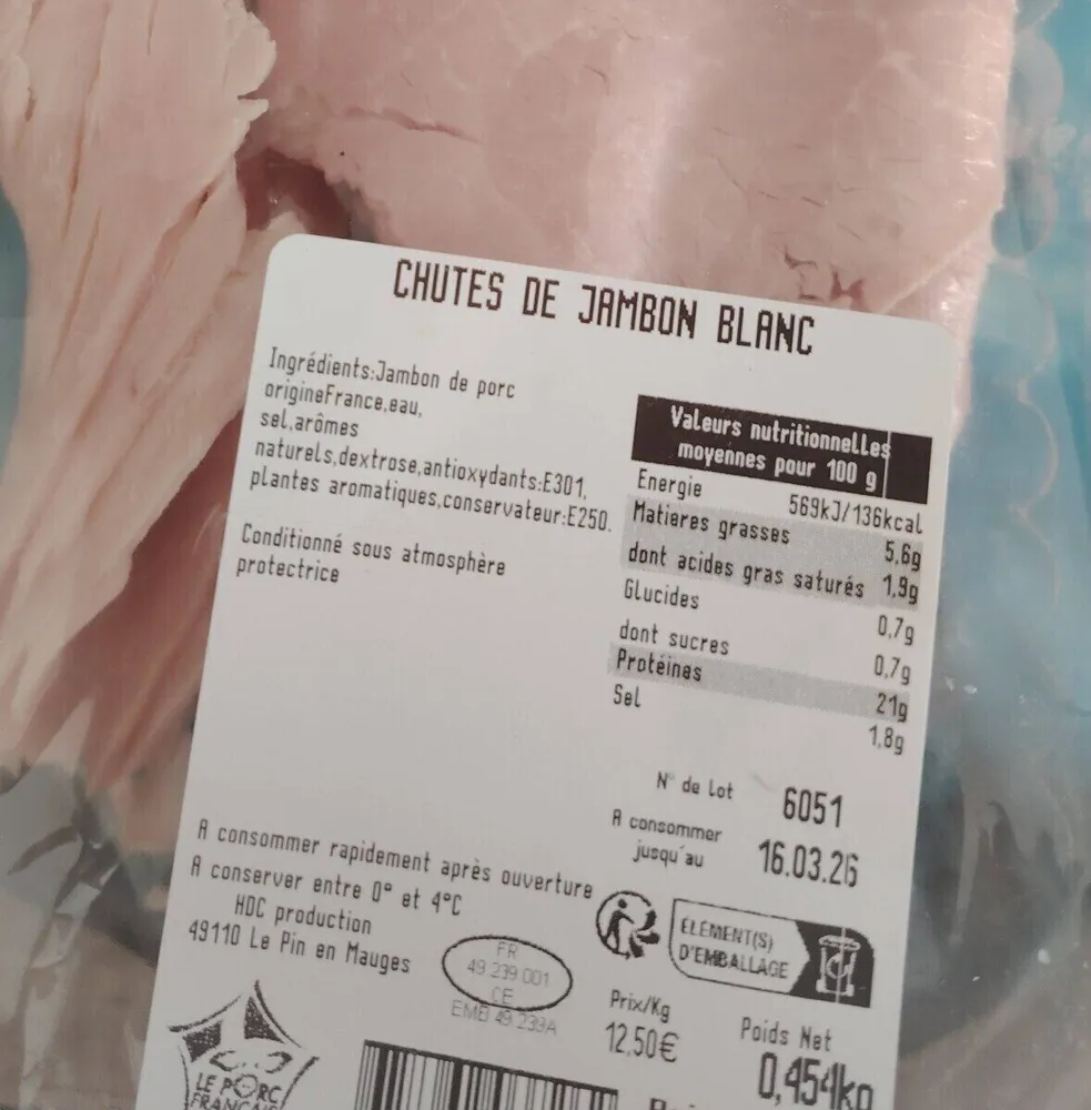 Chutes de jambon blanc