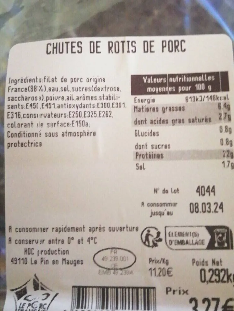 Chutes de rôtis de porc