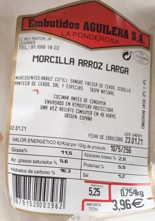 morcilla arroz larga
