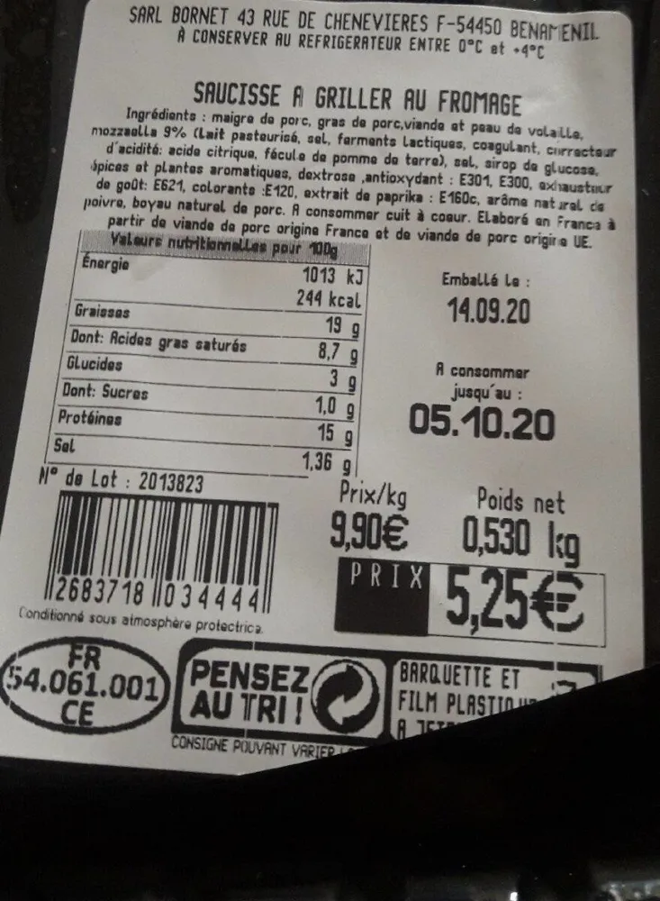 Saucisse à griller au fromage