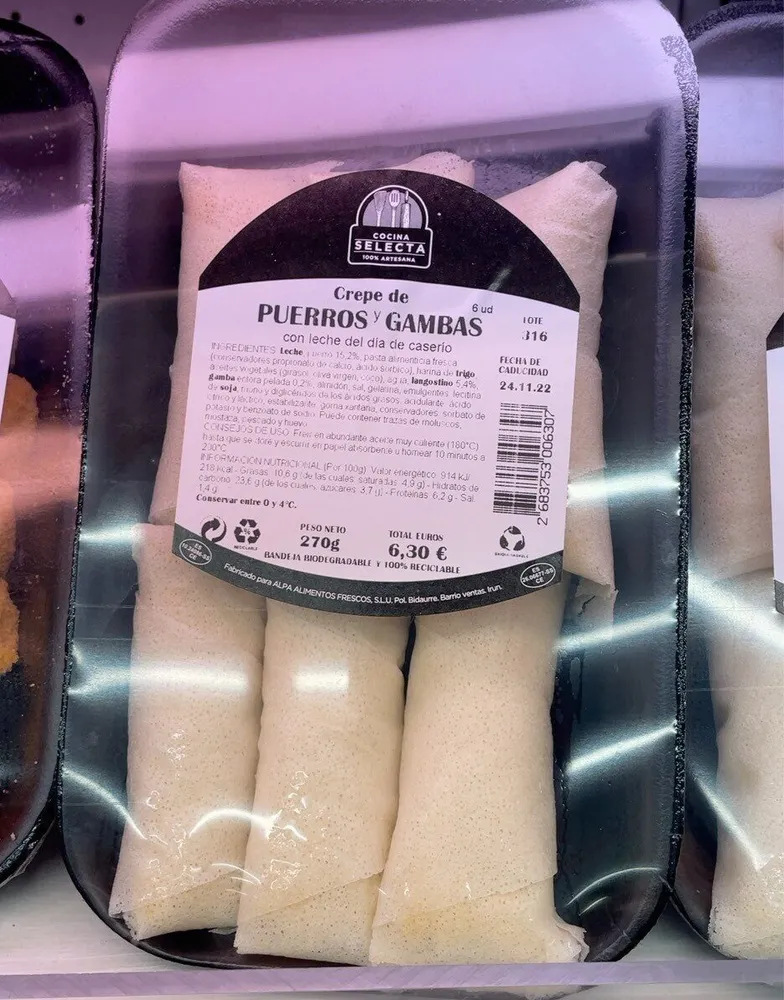 Crepe puerros y gamba