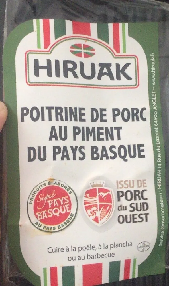 Poitrine de porc au pimment du pays basque