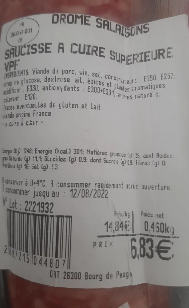 Saucisses à cuire supérieure VPF