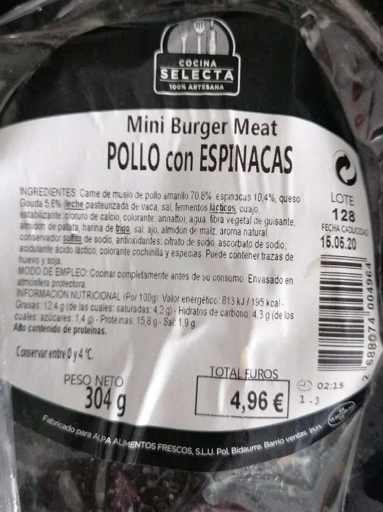 Mini burger pollo con espinacas