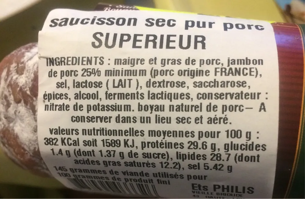 saucisson sec pur porc superieur