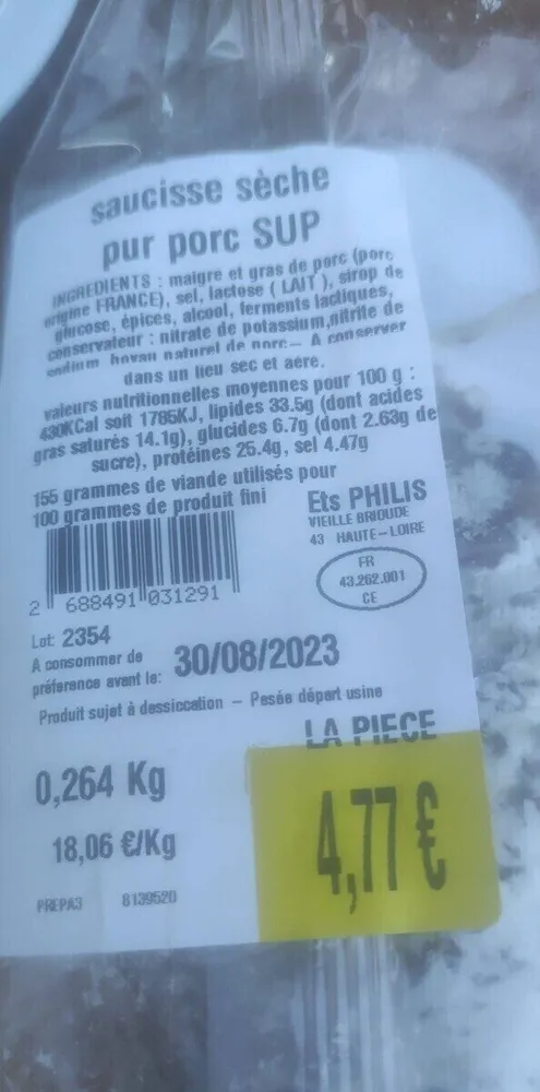 Saucisson sec pur porc
