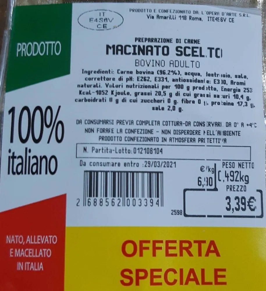 Macinato scelto bovino adulto