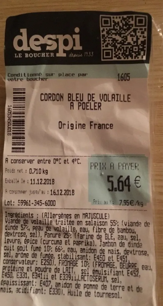CORDON BLEU DE VOLAILLE A POELER