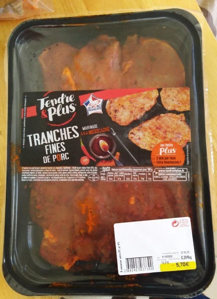 Tranches fines de porc.