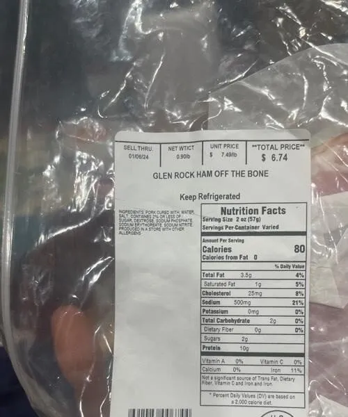 Glen rock ham off the bone sliced