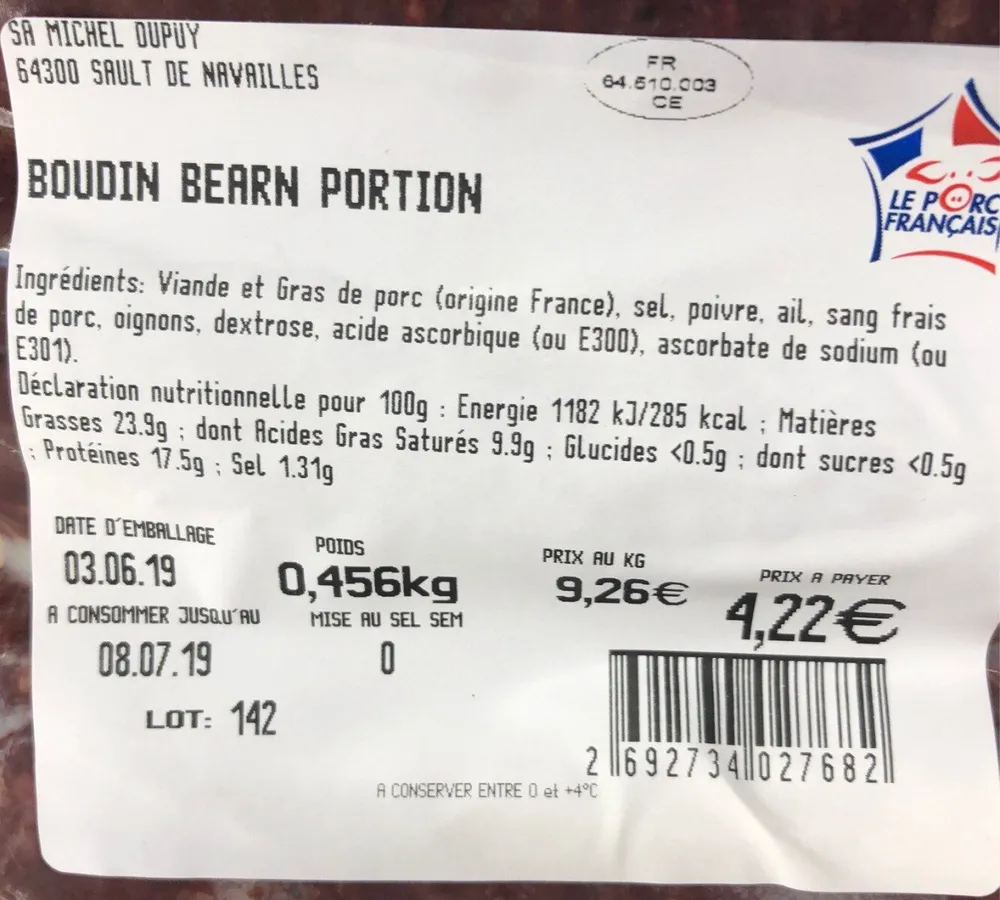 Boudin bearn portion