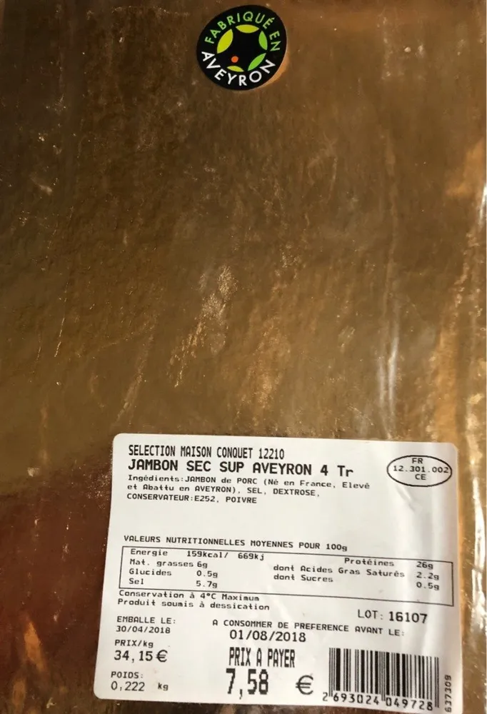 Jambon Sec Sup Aveyron