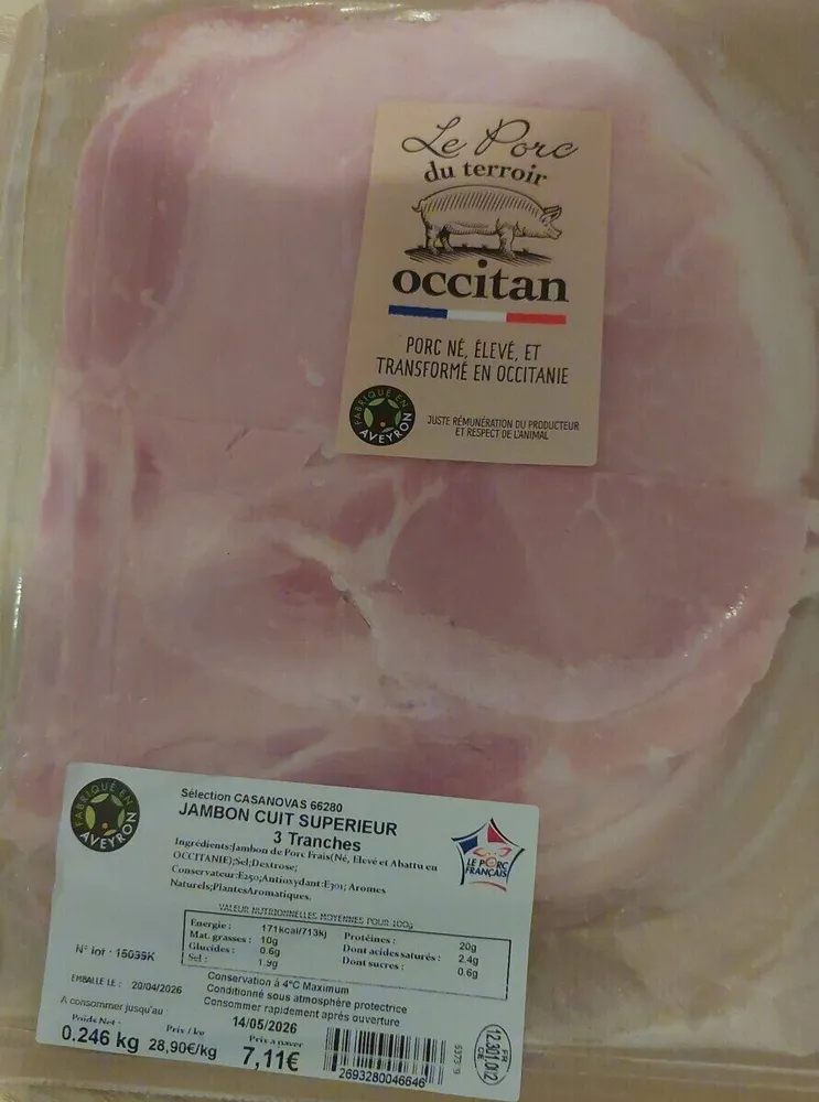 Jambon cuit supérieur 3 tranches